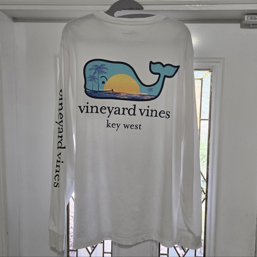 Vineyard Vines White Long Sleeve with Sunset Whale Mens/Women Lg
